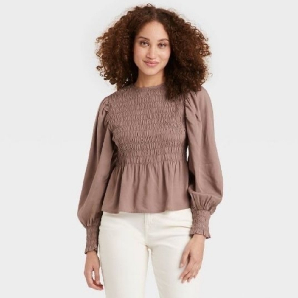 Delicious Chocolate Brown Smocked Peplum Top